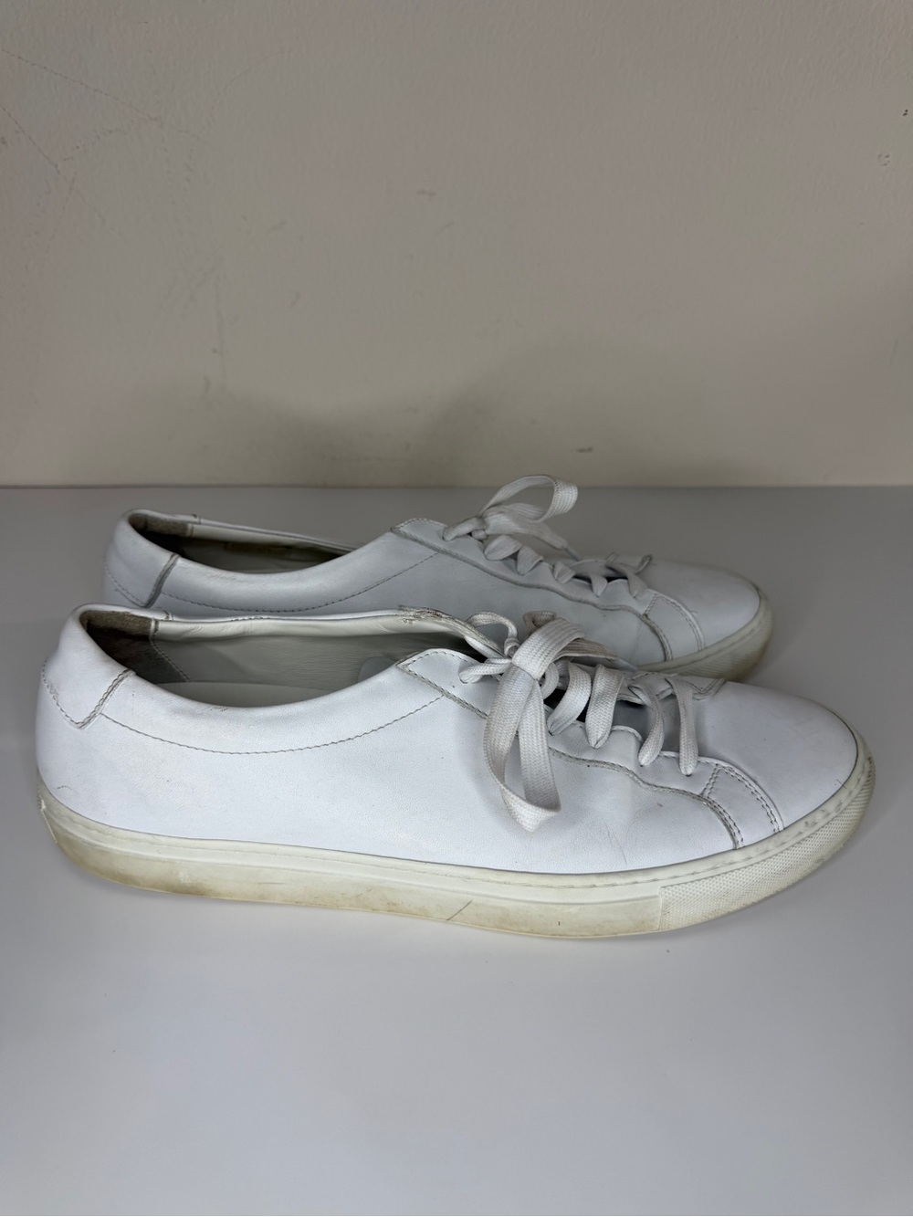 GUSTIN White Low Top Casual Sneakers Italian Full Grain Leather Shoe SIZE US 13